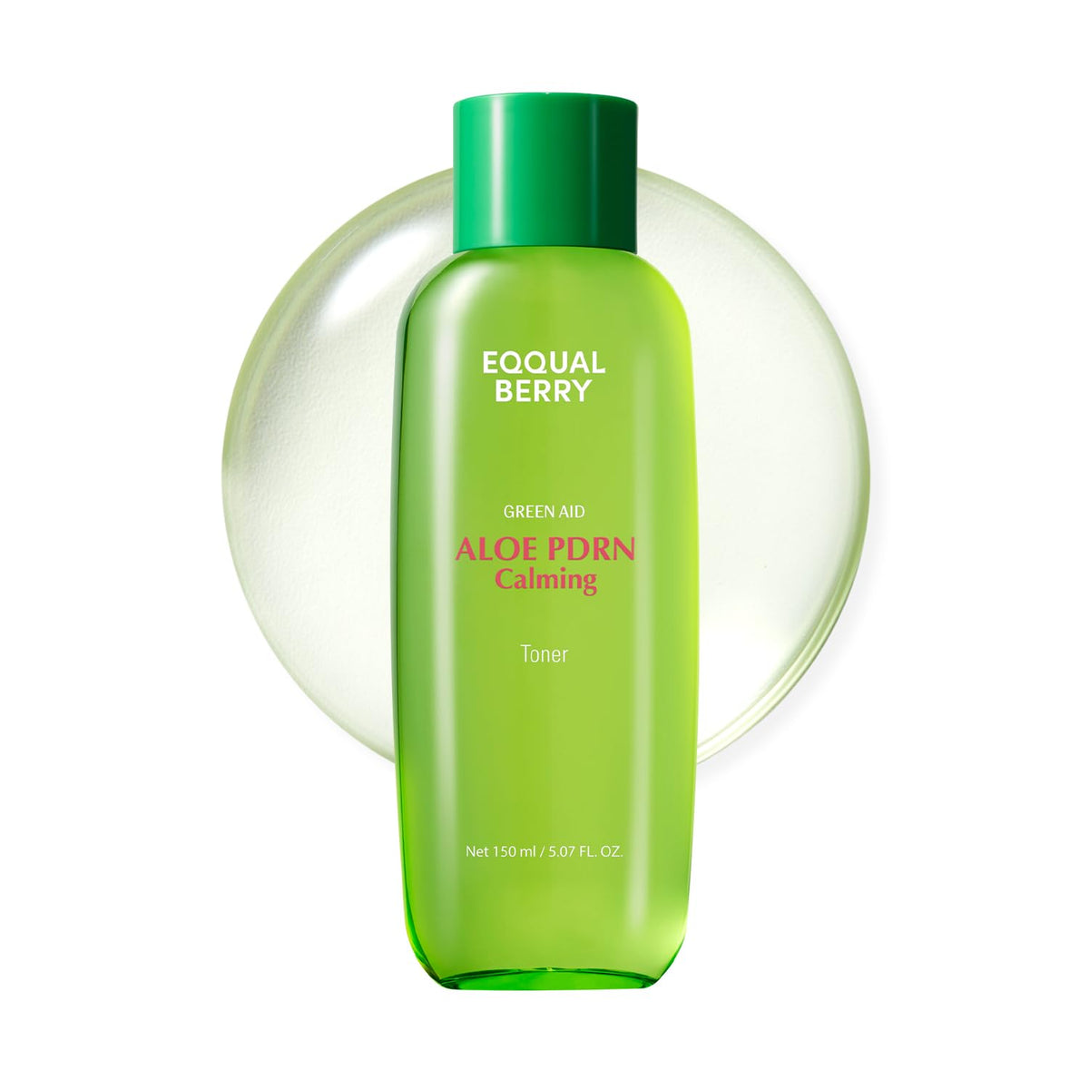 EQQUALBERRY Aloe PDRN Calming Toner bottle shown for instant cooling effect.