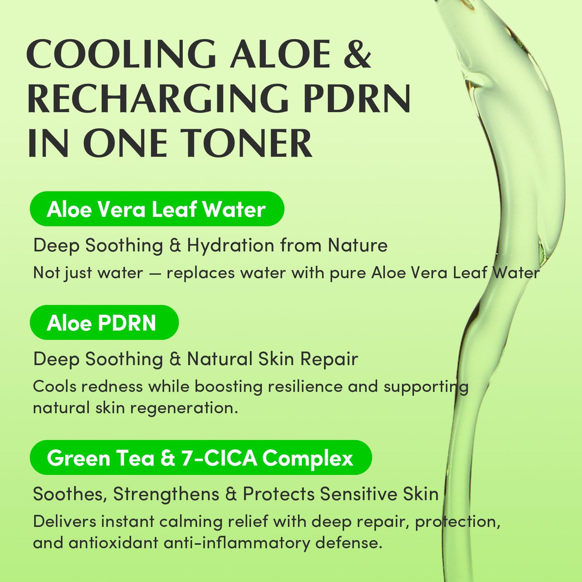 EQQUALBERRY Aloe PDRN Calming Toner Jeju Aloe ingredient close-up for skin healing.