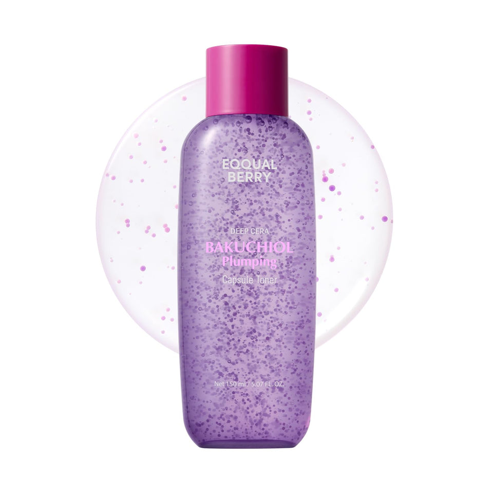 EQQUALBERRY bakuchiol capsule beads close-up for fresh absorption and glow.