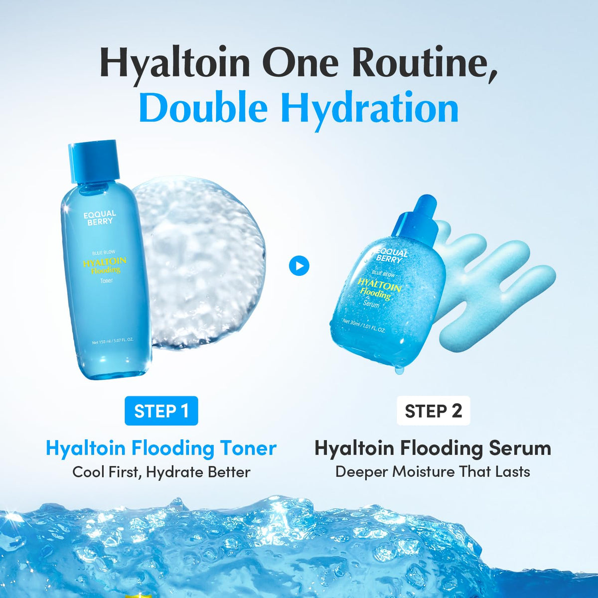 EQQUALBERRY Hyaltoin Flooding Toner for deep hydration with 11 types of hyaluronic acid.