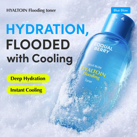 EQQUALBERRY Hyaltoin Flooding Toner hydrogel texture close-up highlighting plump moisture.