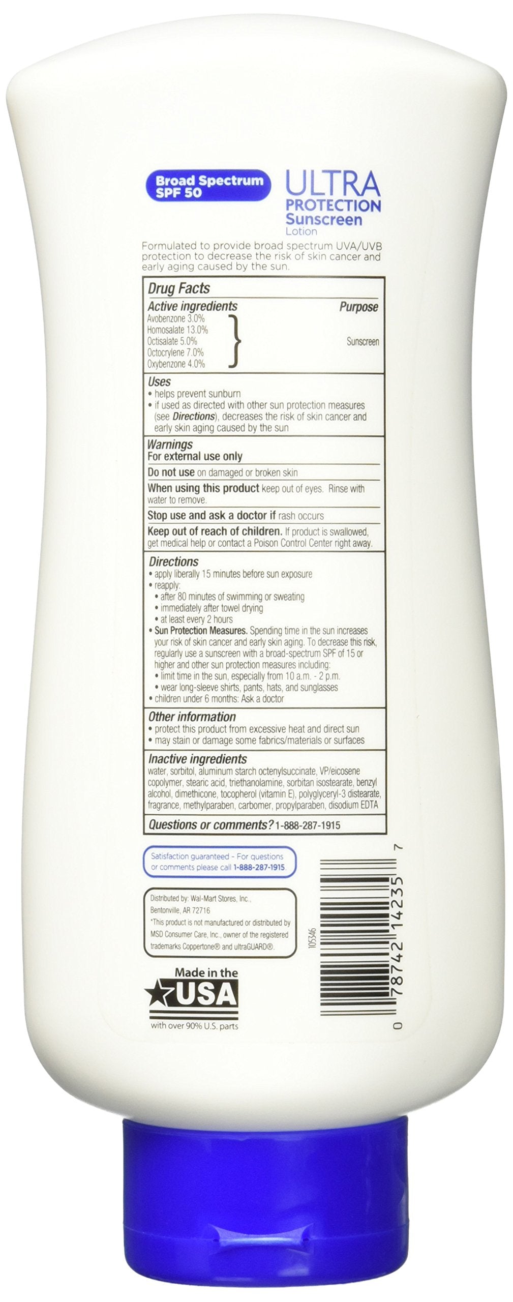 Equate Ultra Protection Sunscreen SPF 50 on beach scene for water resistance.