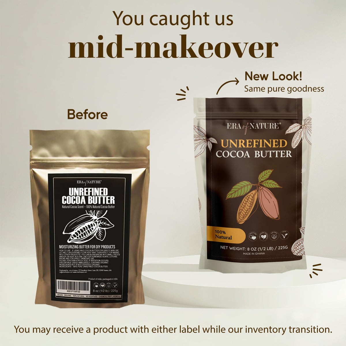 Era of Nature Cocoa Butter Raw close-up for skin application.