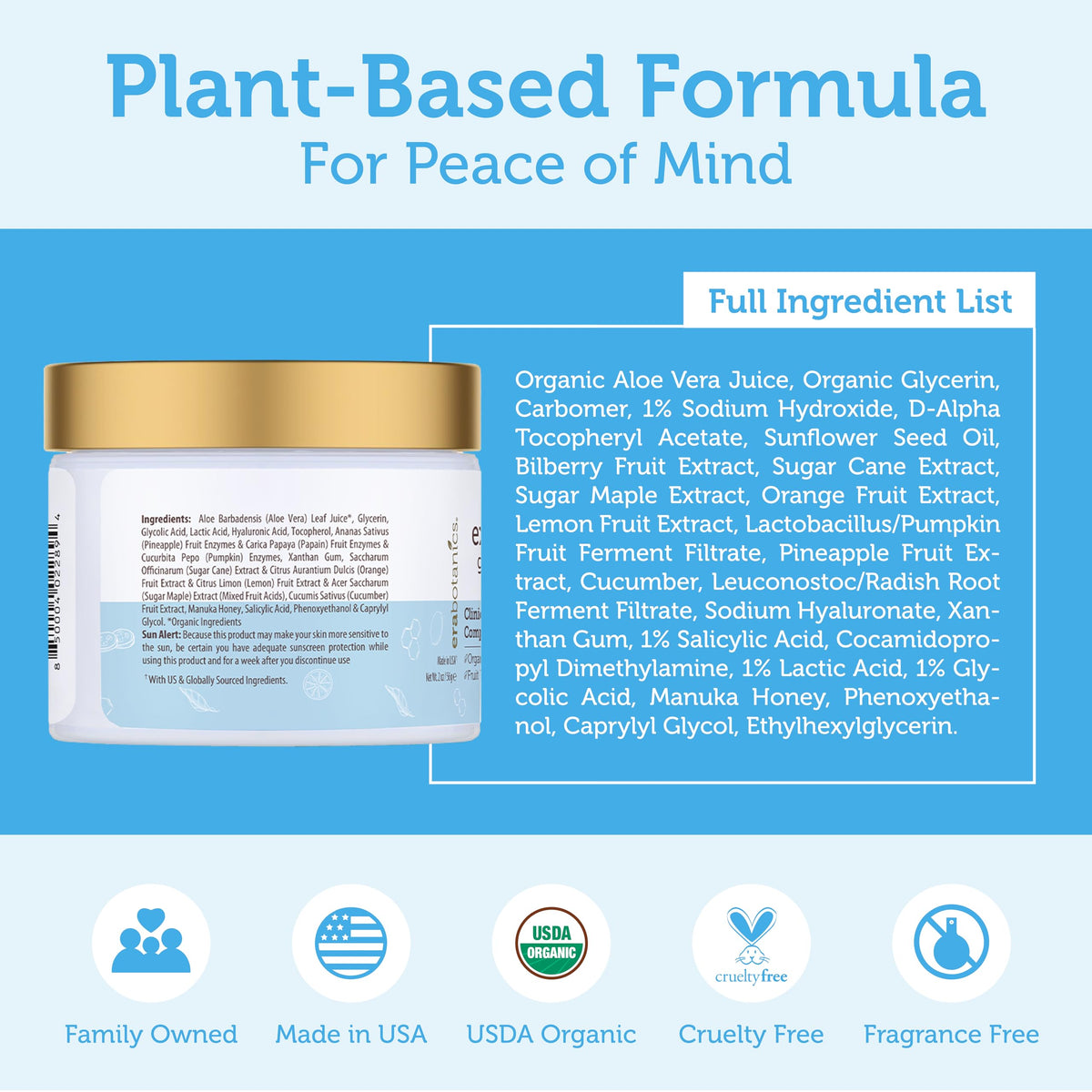 Era Organics Glycolic Acid Peel jar demonstrates at-home exfoliation routine.