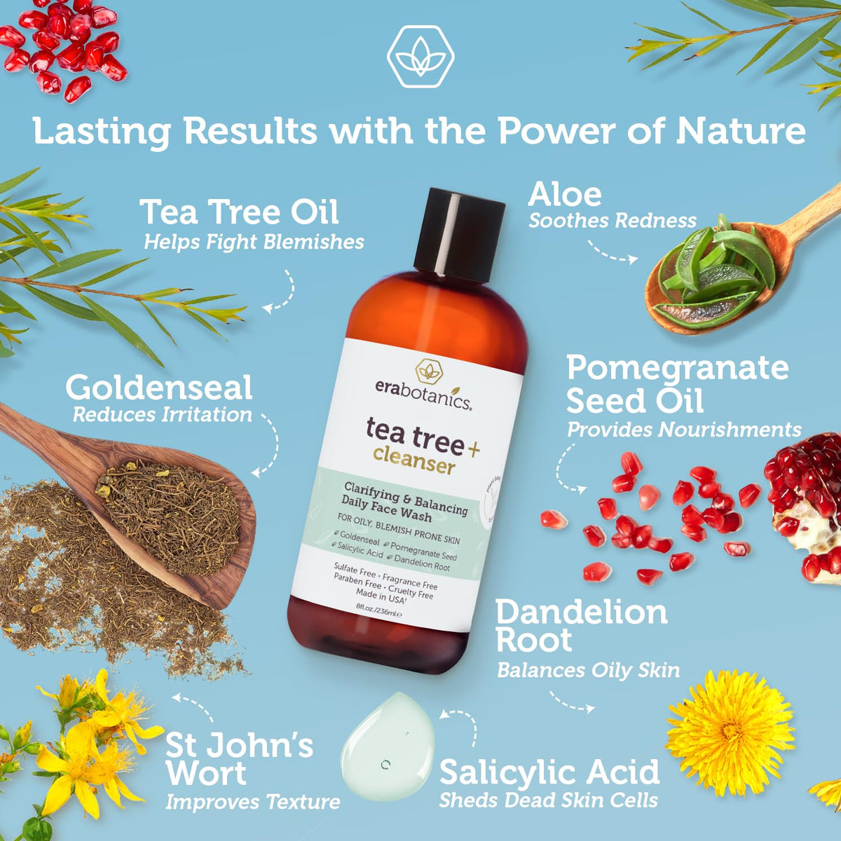 Era Organics Purifying Tea Tree Face Wash foam—gentle exfoliation with salicylic acid.