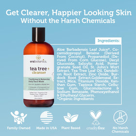 Era Organics Purifying Tea Tree Face Wash packaging—made in USA, cruelty-free commitment.