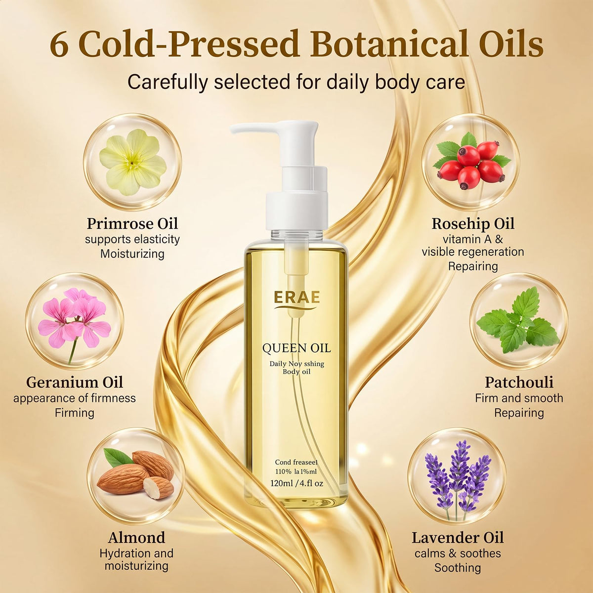 ERAE Queen Body Oil amber bottle on shelf signaling premium self-care.