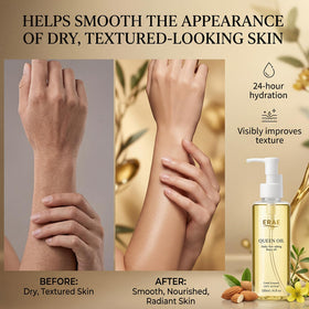 ERAE Queen Body Oil texture close-up highlights fast absorption and non-greasy feel.