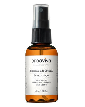 Erbaviva Lemon Sage deodorant bottle highlights aluminum-free formula for daily use