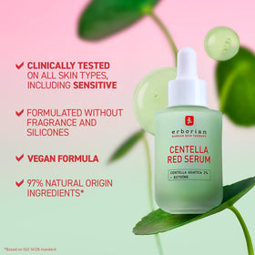 Erborian Centella Red Serum being applied for calming and evening tone