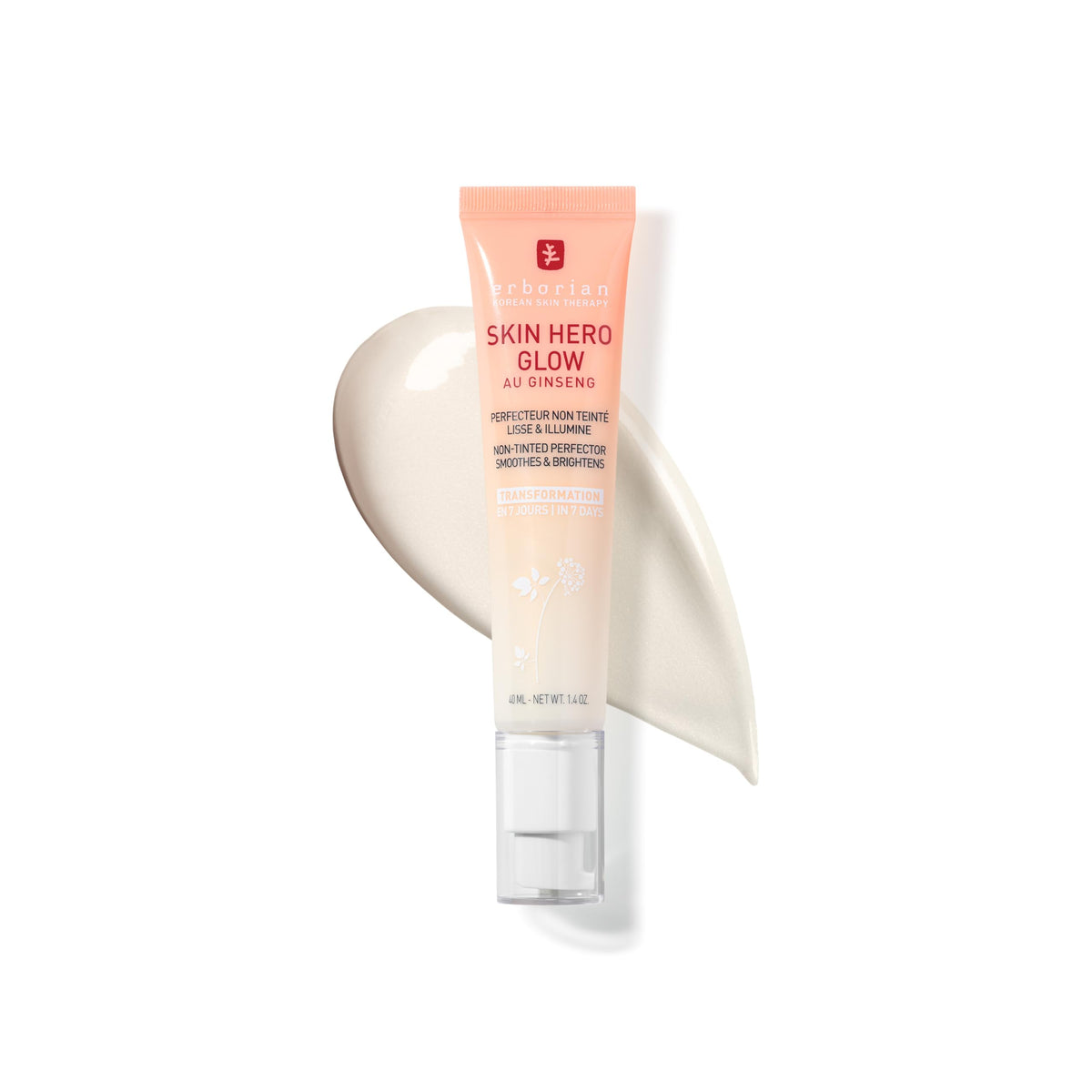 Erborian Skin Hero Glow bottle pour for smooth hydration and natural glow