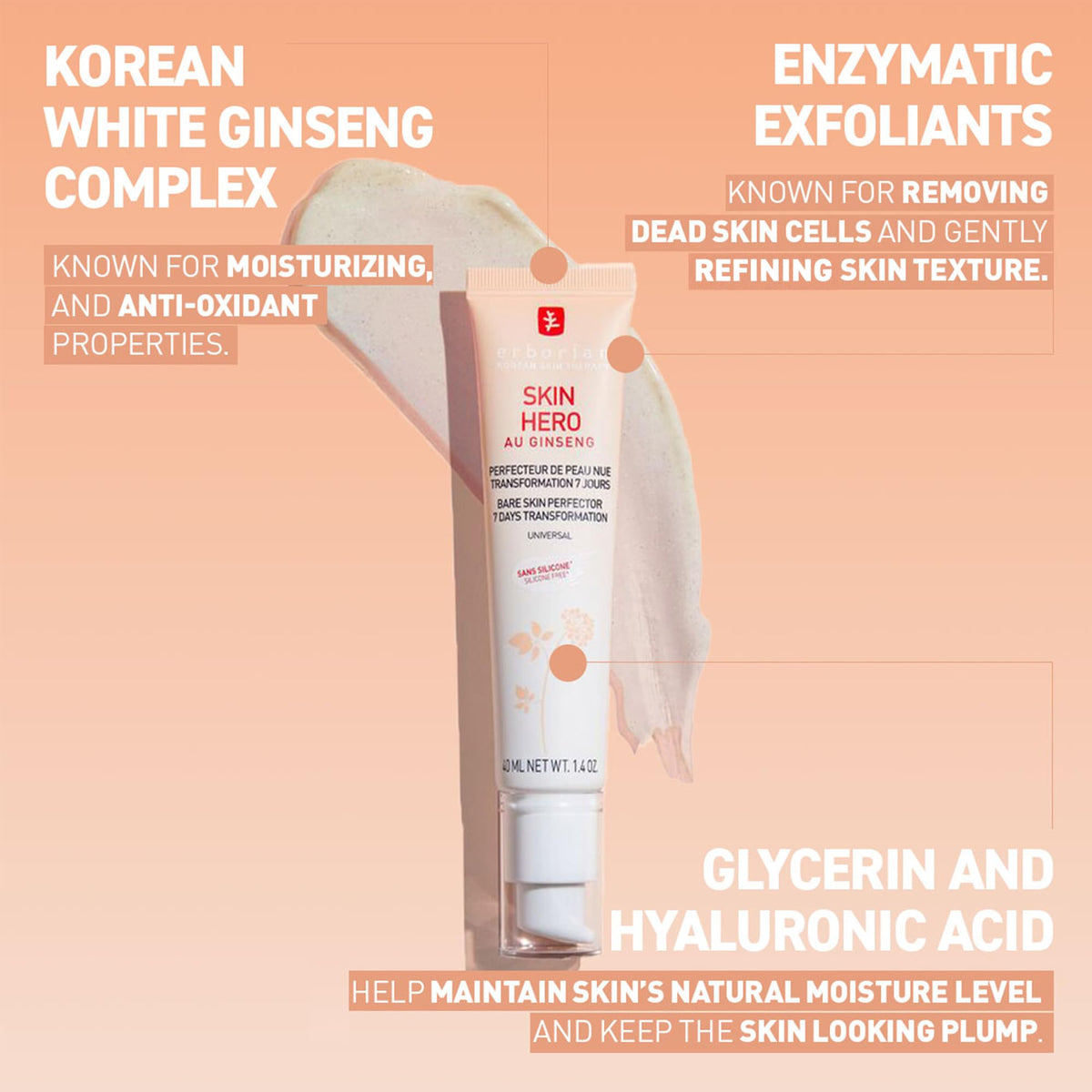 Erborian Skin Hero non-tinted finish on skin illustrates natural bare-look.