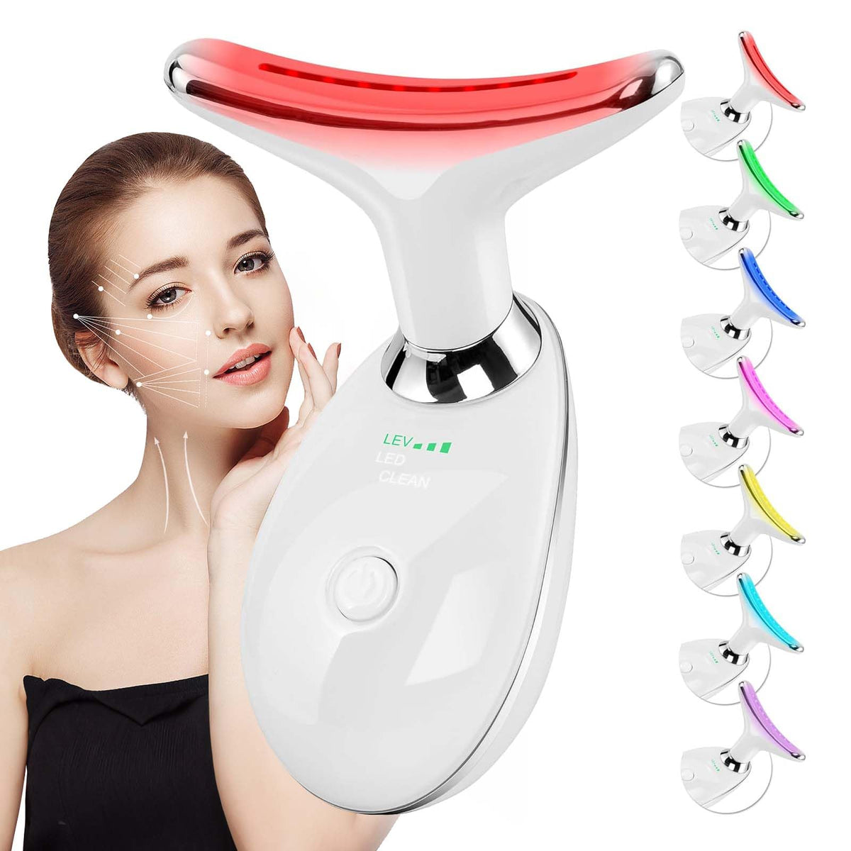 Erdnretl facial massager with red light therapy on face and neck boosts skincare absorption.