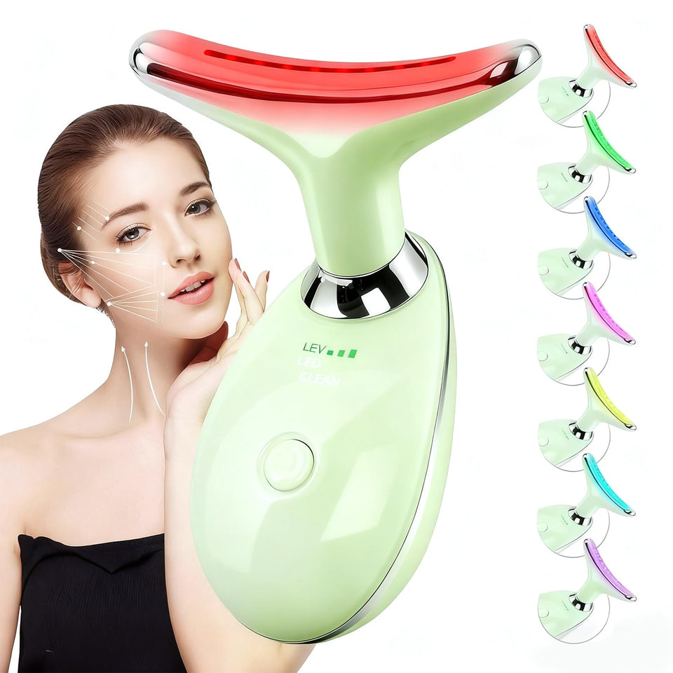 erdnretl green face-neck massager with LED therapy for skin glow.