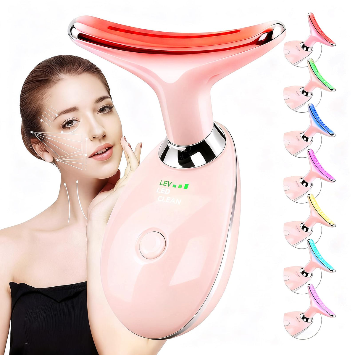 erdnretl red-light facial massager for face and neck with pink finish enhances skin glow