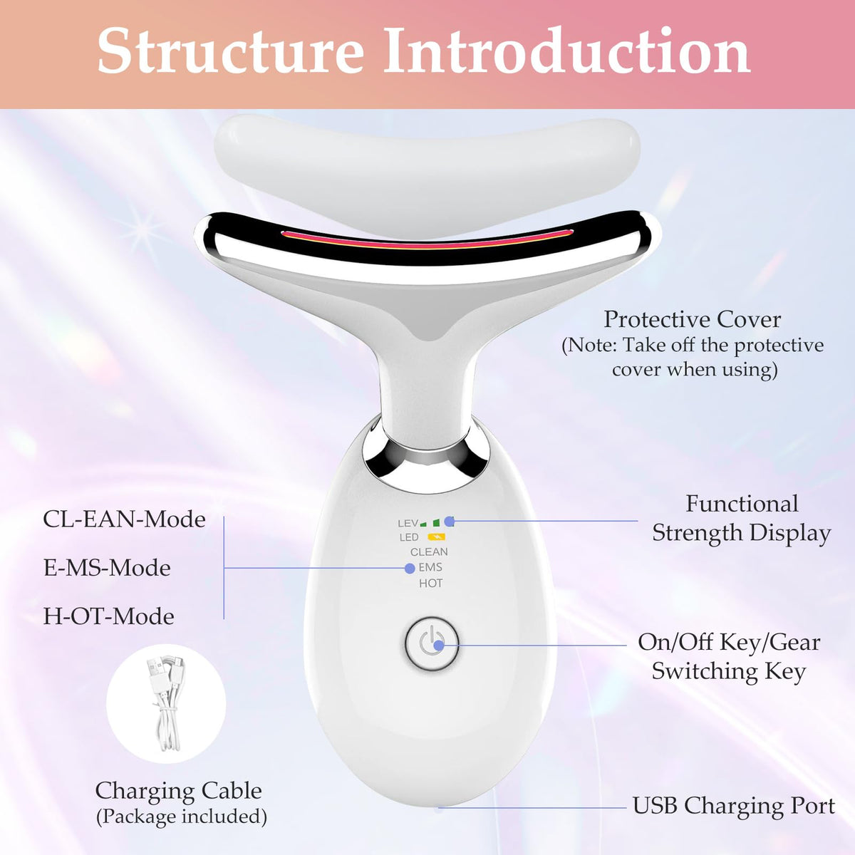 erdnretl red-light device for facial lifting and toning with portable USB recharge
