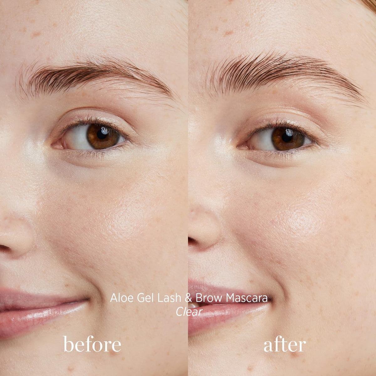 Ere Perez brow gel close-up demonstrating subtle shine and grooming.