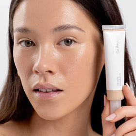 Foundation texture hints at a dewy finish for everyday glow with Ere Perez.
