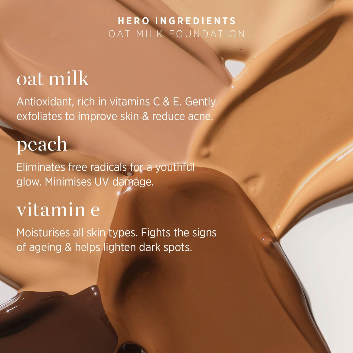 Ere Perez Oat Milk Liquid Foundation ingredients include peach and vitamin E.