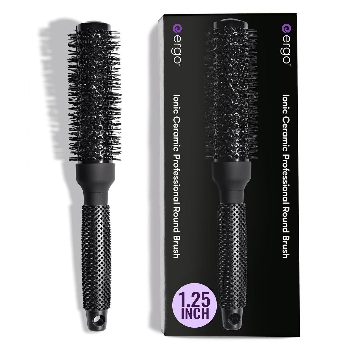 ERGO Ceramic Ionic Round Brush for blowouts, delivering salon-grade shine and smoothness