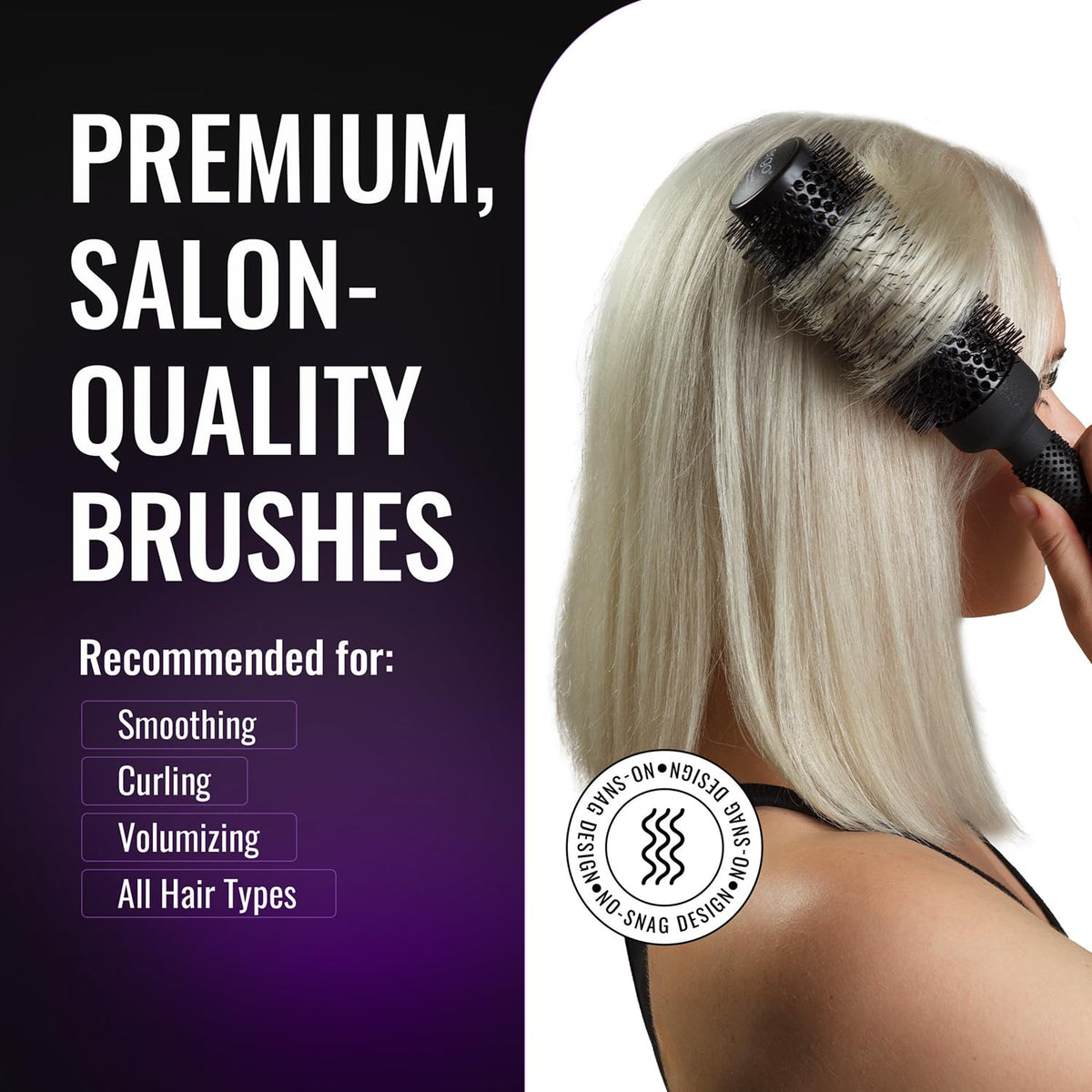 ERGO Ergonomic silicone-handled round brush enables comfortable styling during longer sessions