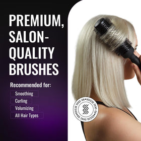 ERGO Ergonomic silicone-handled round brush enables comfortable styling during longer sessions
