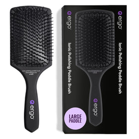 ERGO Ionic Paddle Brush with large polishing bristles for smooth, shiny hair.
