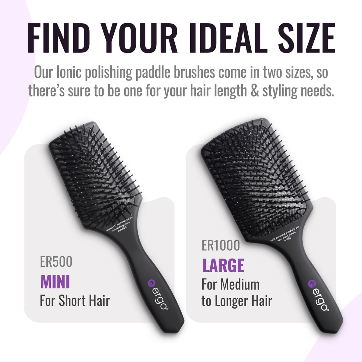 ERGO Mini Ionic Polishing Paddle Brush ergonomic-handle enhances comfort during styling.