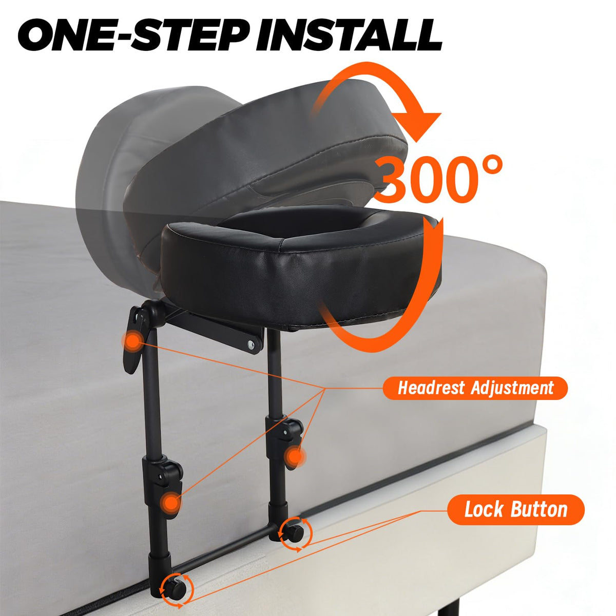 ErgoHolder adjustable handrest supports comfortable positioning during bed massage.