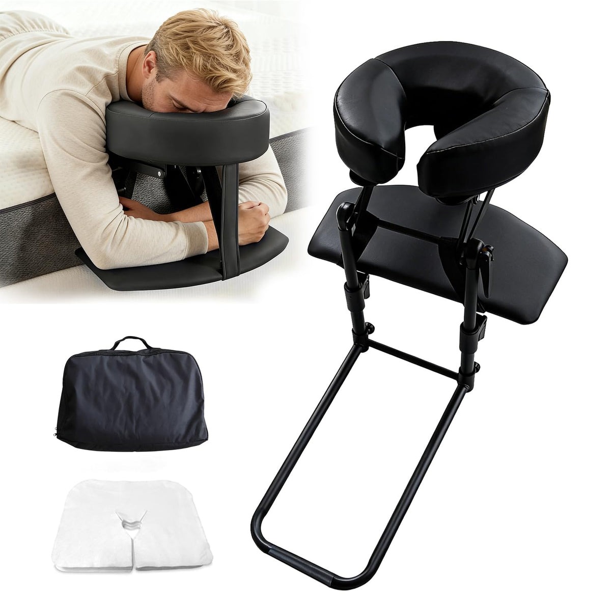 ErgoHolder under-mattress base provides stable head support and space-saving setup.