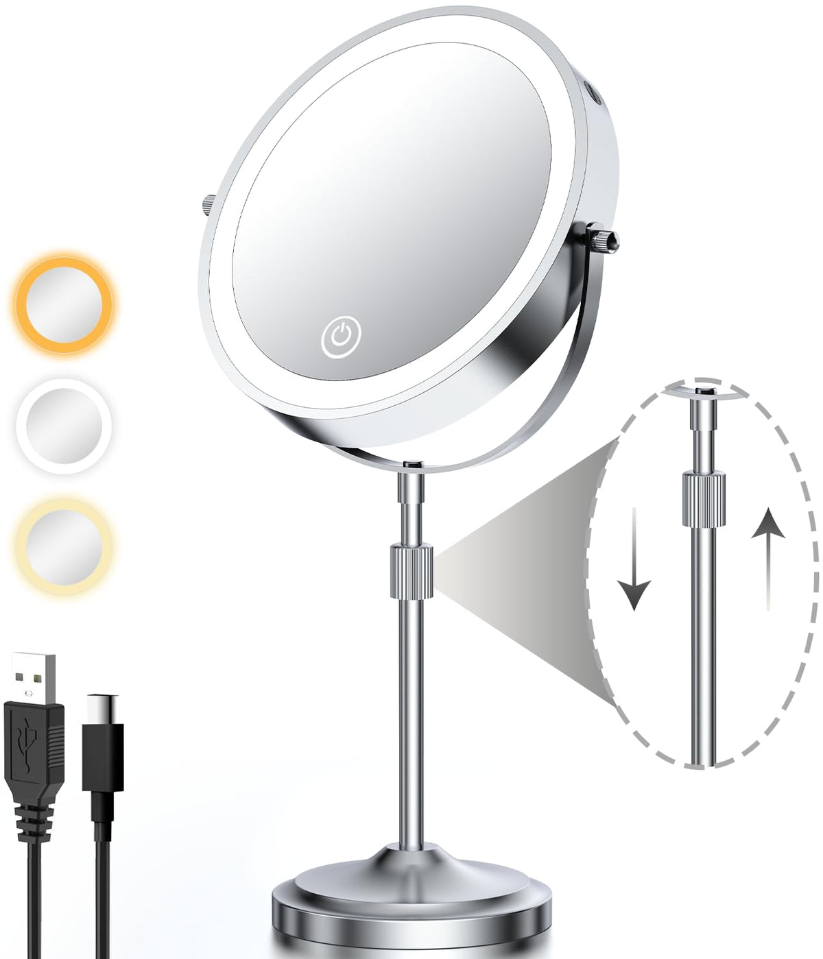 Erlingeryi 9-inch lighted makeup mirror with 1x/10x magnification for precise makeup and skincare.