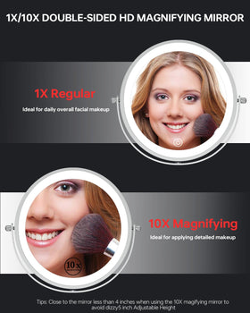 Erlingeryi double-sided magnifying mirror for both overall makeup and close-up detail.