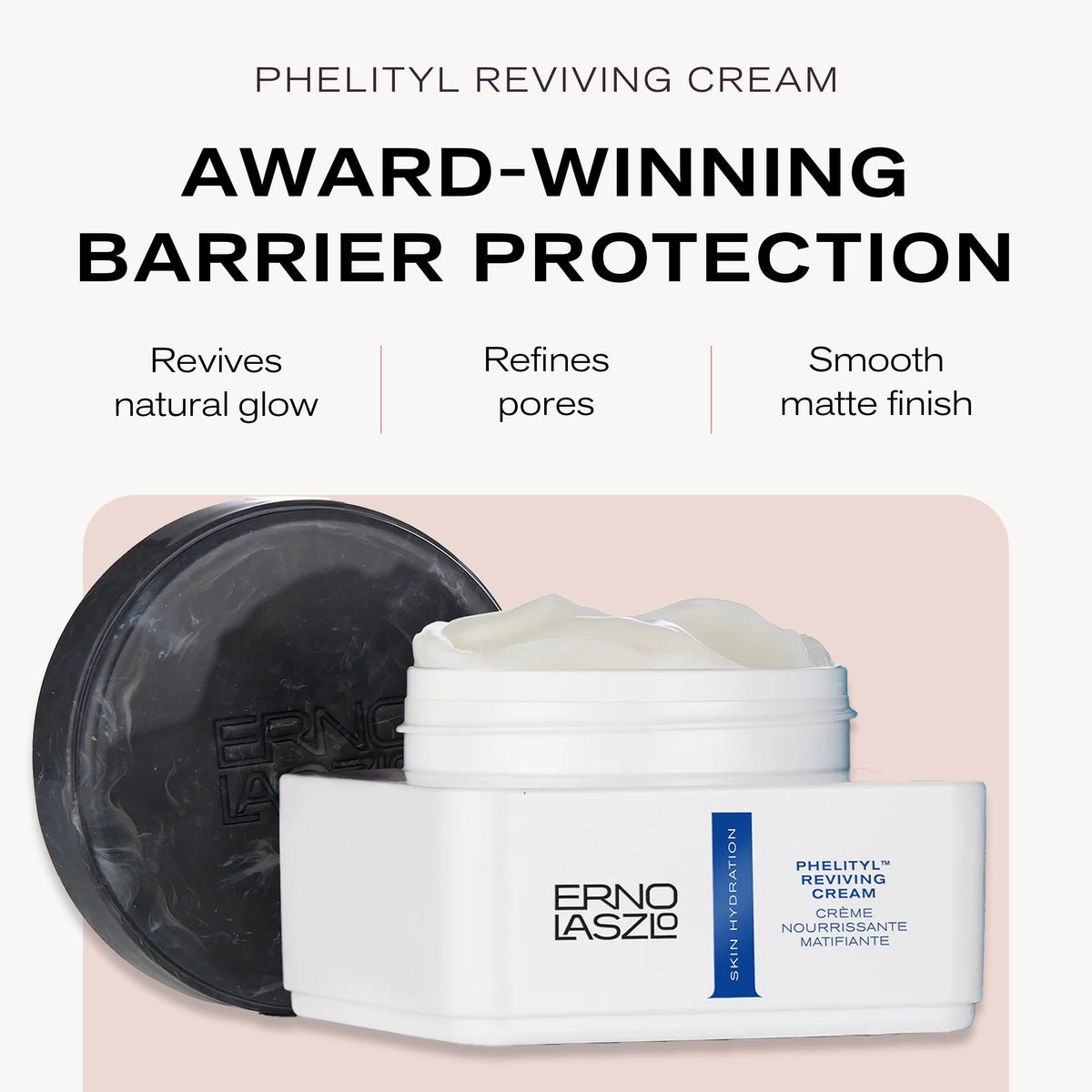 Close-up of Erno Laszlo Phelityl Reviving Cream jar showing texture