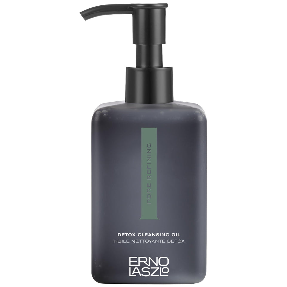 Erno Laszlo Detoxifying Oil Cleanser bottle with pump for quick cleansing and makeup removal