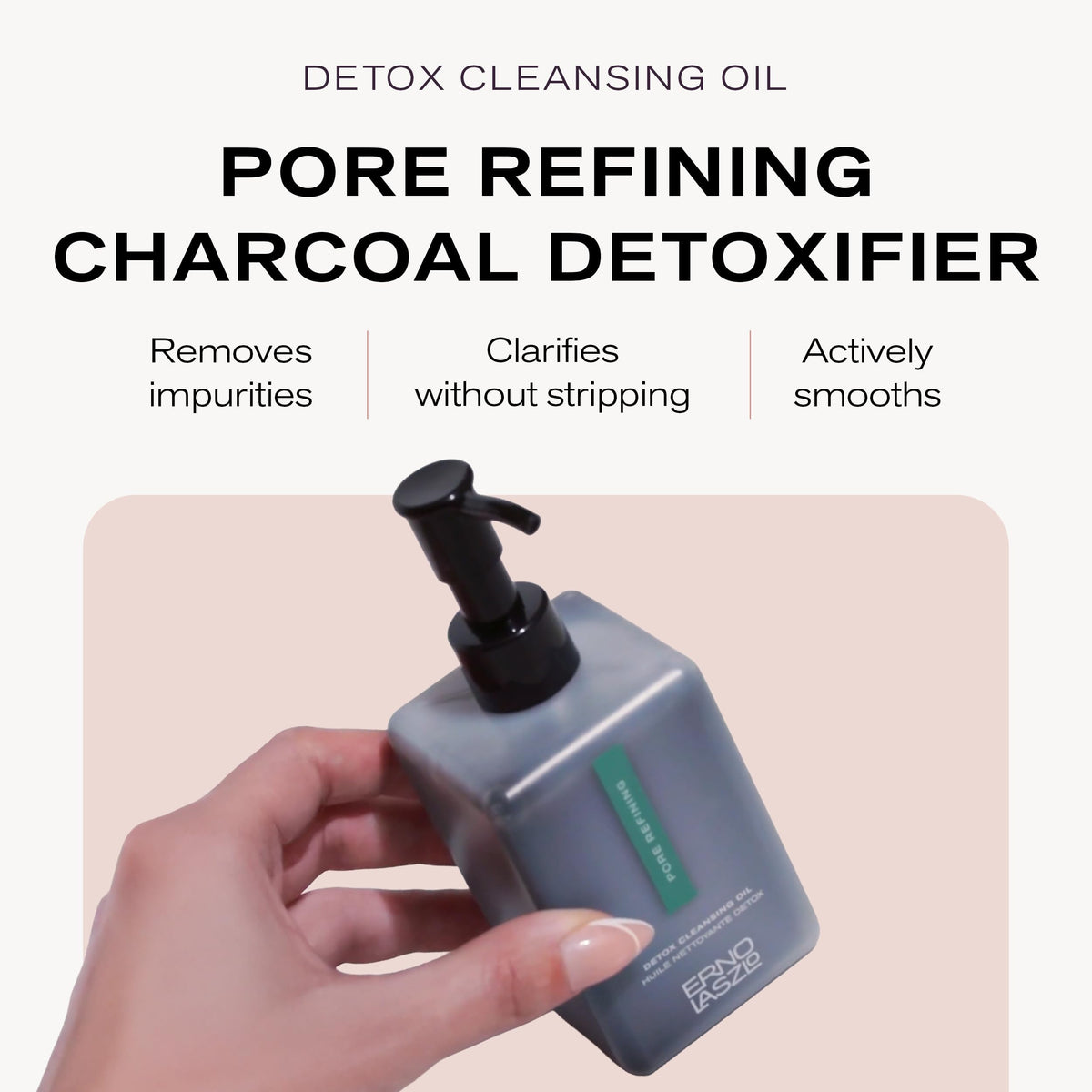 Texture on hand showing silky cleansing oil for deep pore cleansing by Erno Laszlo