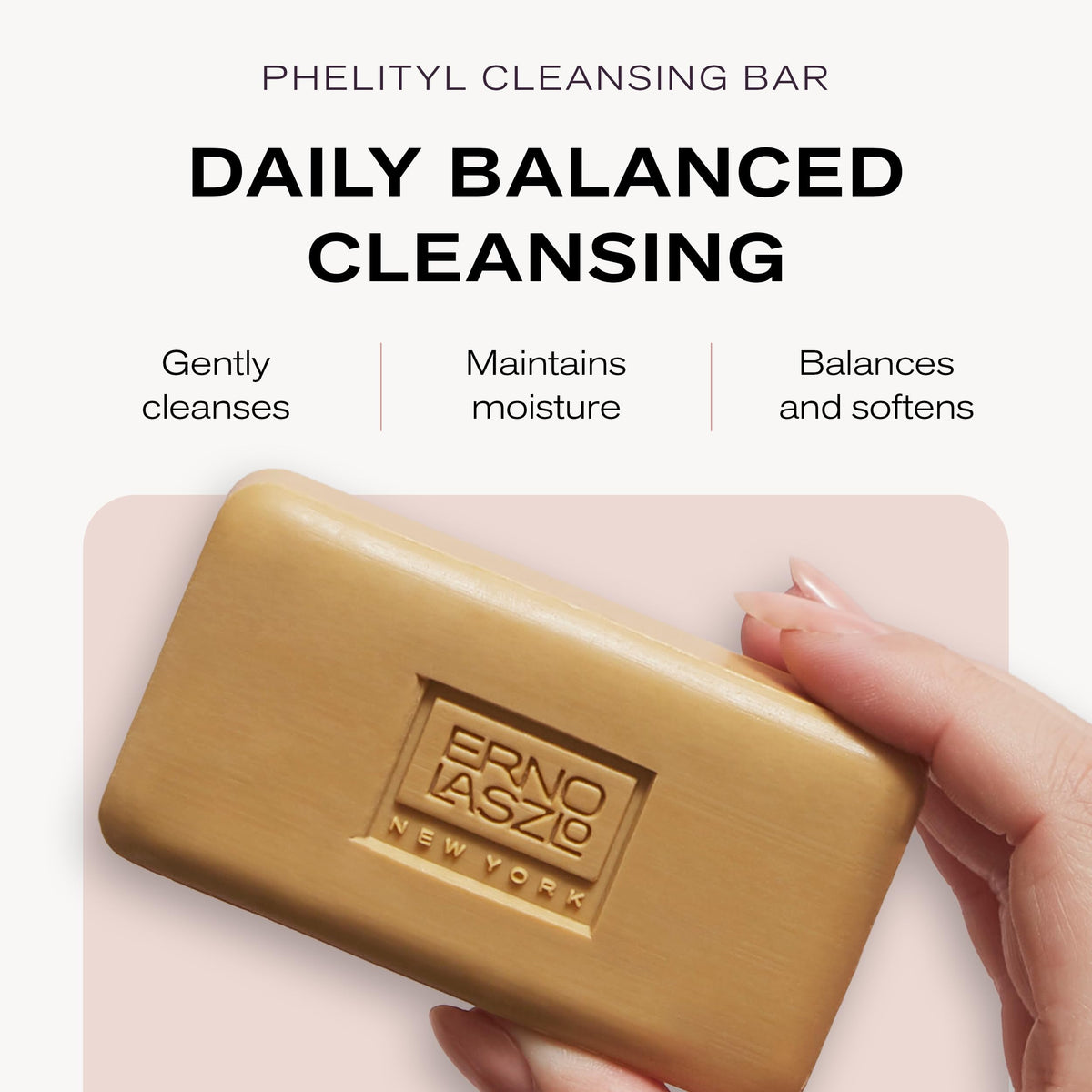 Erno Laszlo Phelityl Cleansing Bar under warm water for gentle cleansing without drying