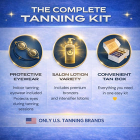 ES Global Brands tanning lotion packets collection highlighting varied formulas to test for personalized results.