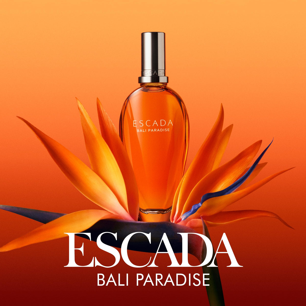Escada Bali Paradise bottle top view highlights sprayer and bright accents.