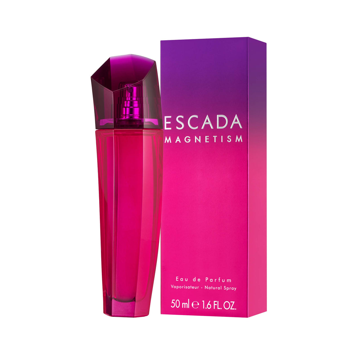 Escada Magnetism bottle closeup highlighting rose and vanilla notes