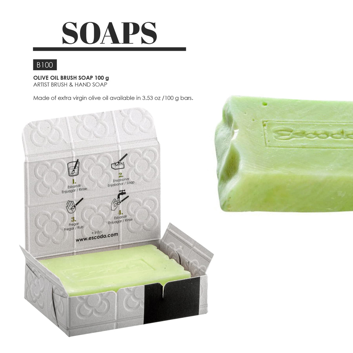 Escoda travel-sized brush soap bar ideal for studio or plein air use.