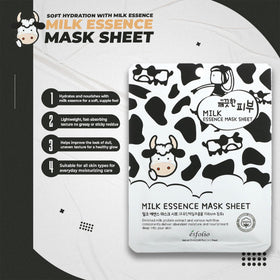 Close-up texture of Esfolio milk essence highlighting silky, fast-absorbing formula.