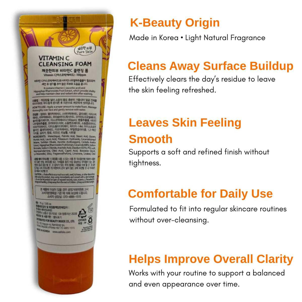 Esfolio Vitamin C Cleansing Foam vitamin C ingredient highlight for antioxidant protection.