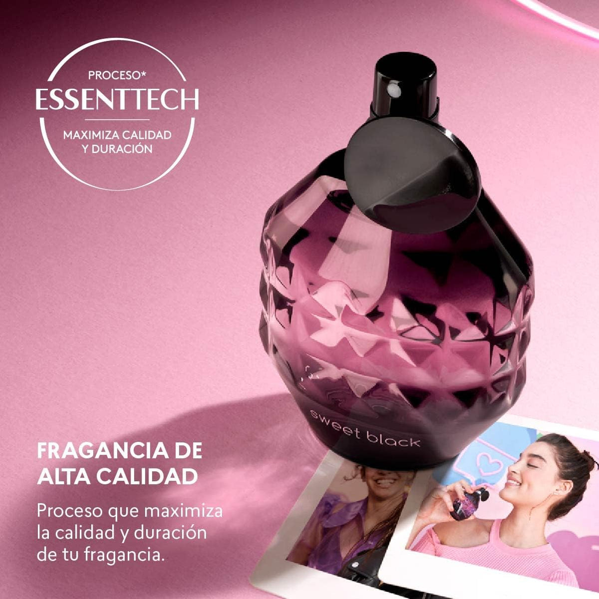 Close-up of Sweet Black cap showing premium bottle detail for refined style.