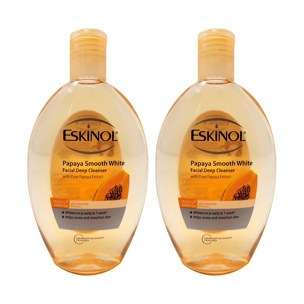 Eskinol Naturals Papaya facial cleanser bottle 225ml two-pack for daily refresh.