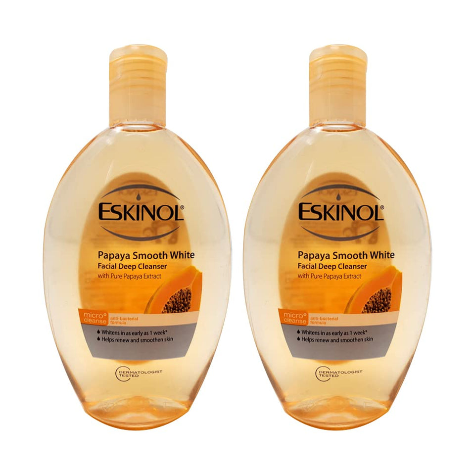 Eskinol Naturals Papaya facial cleanser bottle 225ml two-pack for daily refresh.