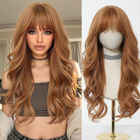 Esmee long wavy strawberry blonde fringe wig for daily wear with natural look