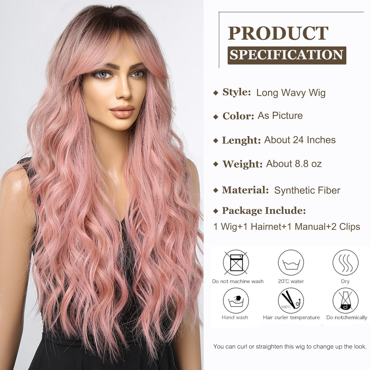 Esmee ombre pale pink wig close-up shows soft color blend.