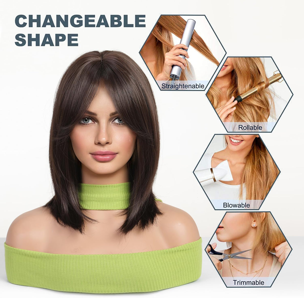 Esmee wig heat-styling ready up to 160°C for safe experimentation.