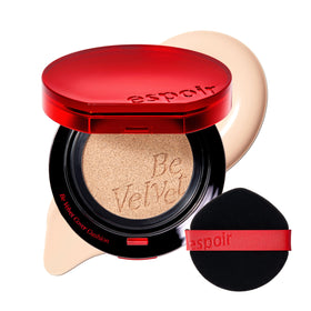 Espoir Be Velvet cushion porcelain compact showing true shade and travel-friendly design
