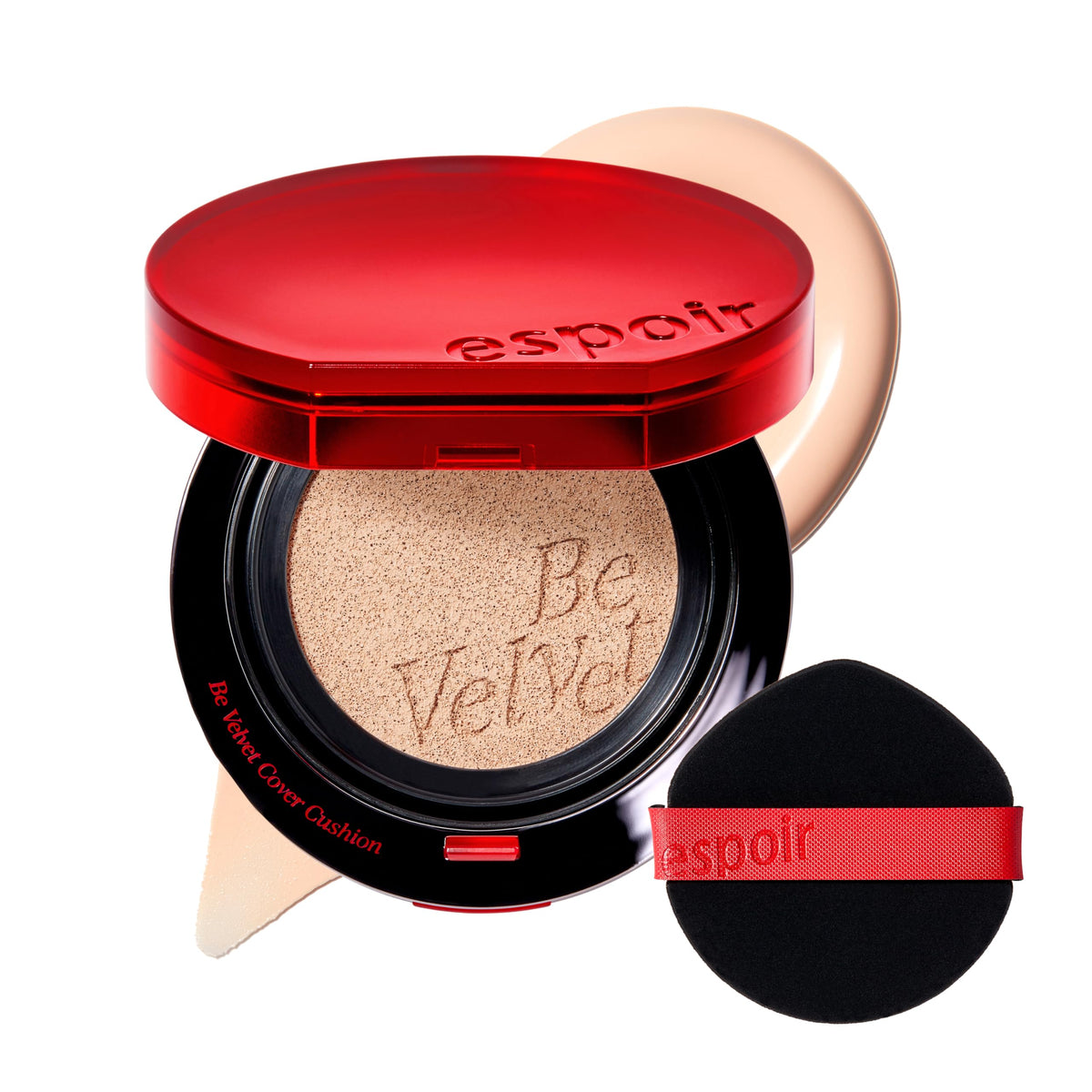 Espoir Be Velvet Cushion Vanilla compact front shows vegan packaging and long wear